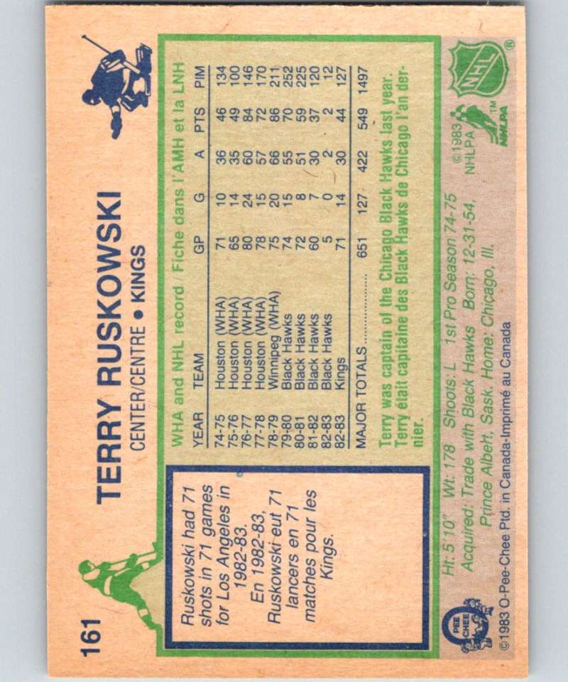 1983-84 O-Pee-Chee #161 Terry Ruskowski Kings NHL Hockey