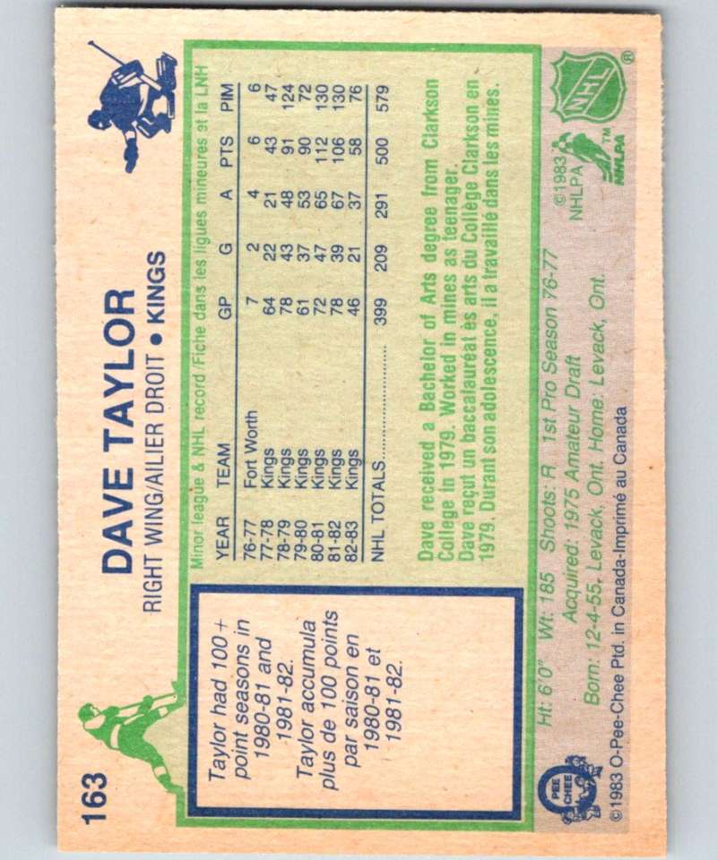 1983-84 O-Pee-Chee #163 Dave Taylor Kings NHL Hockey