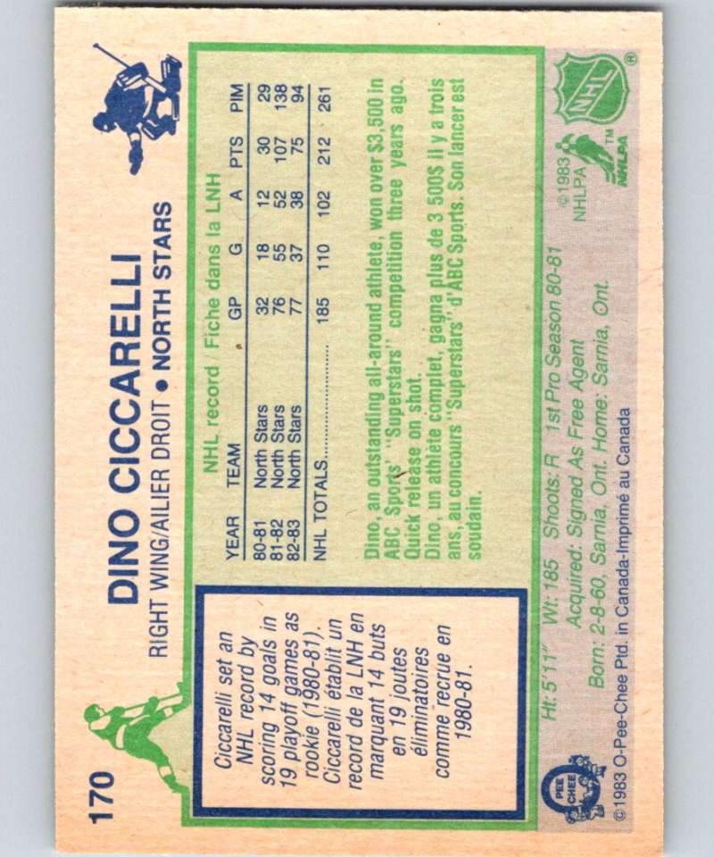 1983-84 O-Pee-Chee #170 Dino Ciccarelli North Stars NHL Hockey