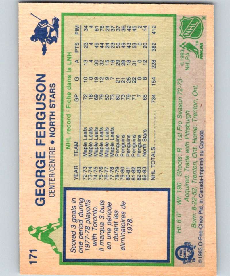 1983-84 O-Pee-Chee #171 George Ferguson North Stars NHL Hockey