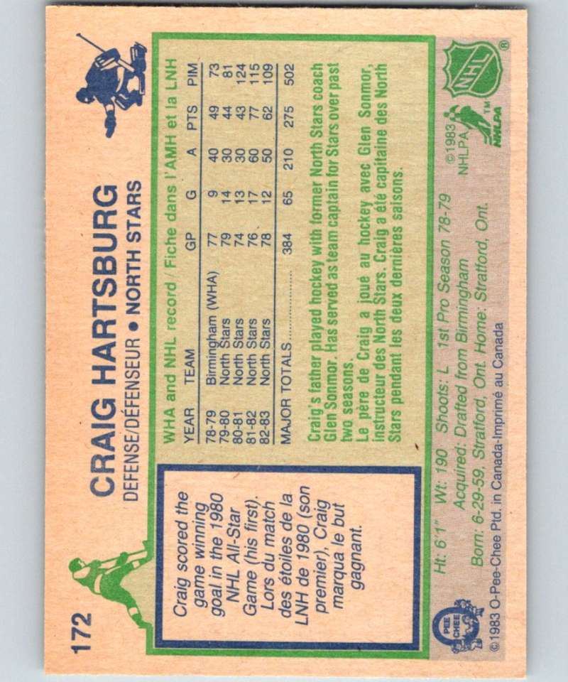 1983-84 O-Pee-Chee #172 Craig Hartsburg North Stars NHL Hockey