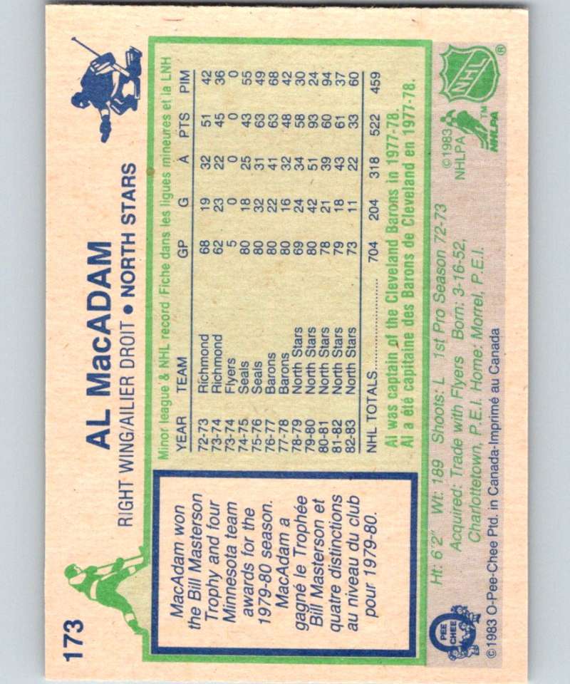 1983-84 O-Pee-Chee #173 Al MacAdam North Stars NHL Hockey