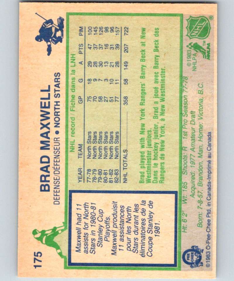 1983-84 O-Pee-Chee #175 Brad Maxwell North Stars NHL Hockey