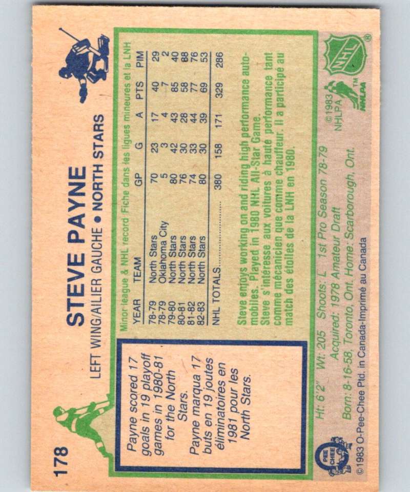 1983-84 O-Pee-Chee #178 Steve Payne North Stars NHL Hockey Image 2