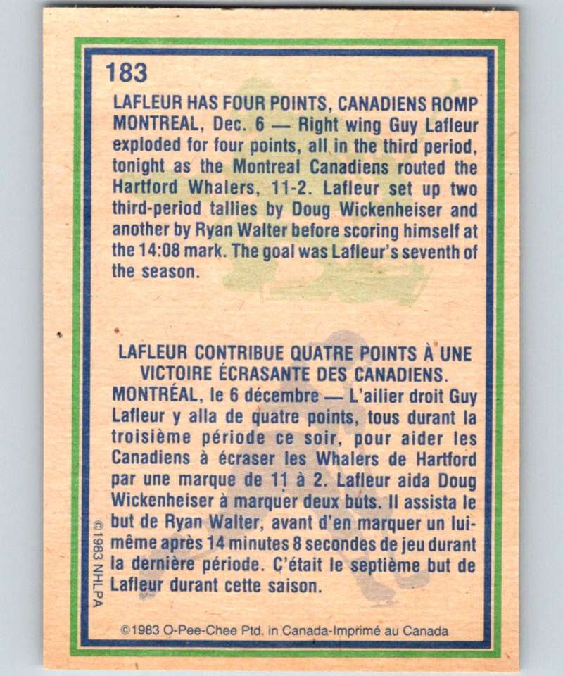 1983-84 O-Pee-Chee #183 Guy Lafleur Canadiens HL NHL Hockey