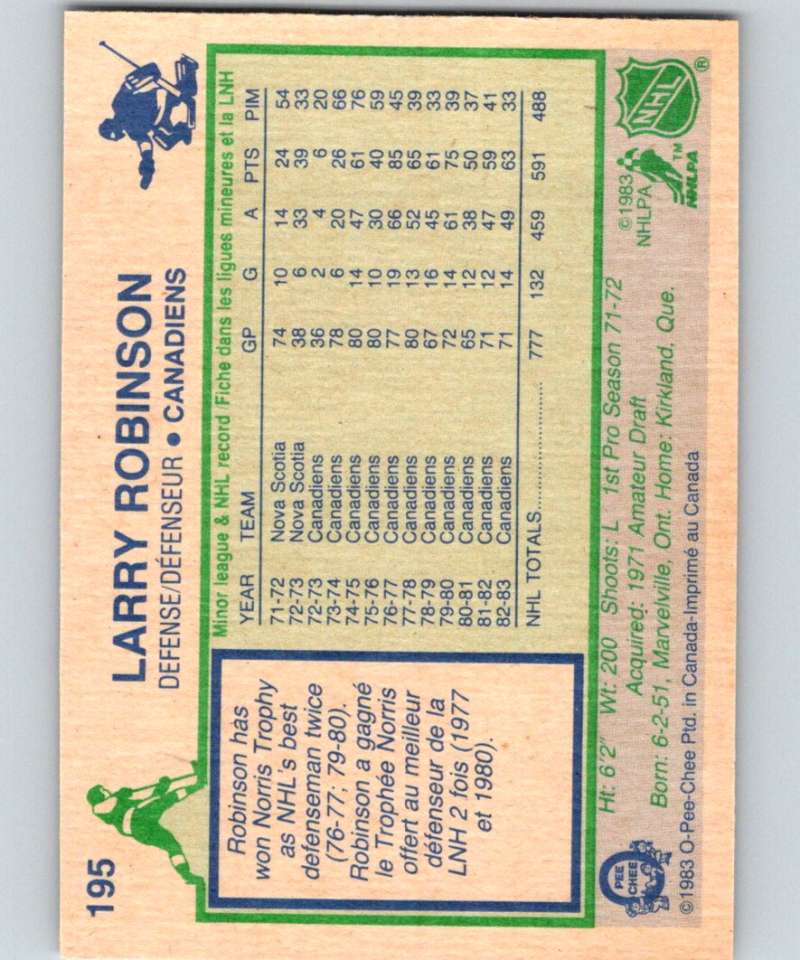 1983-84 O-Pee-Chee #195 Larry Robinson Canadiens NHL Hockey