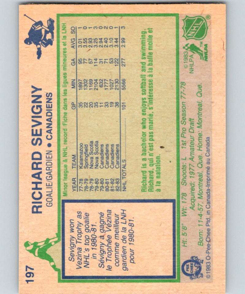 1983-84 O-Pee-Chee #197 Richard Sevigny Canadiens NHL Hockey