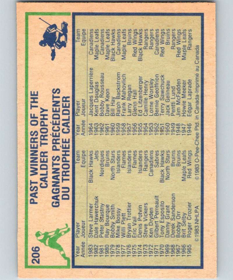 1983-84 O-Pee-Chee #206 Steve Larmer/ RC Rookie Blackhawks NHL Hockey