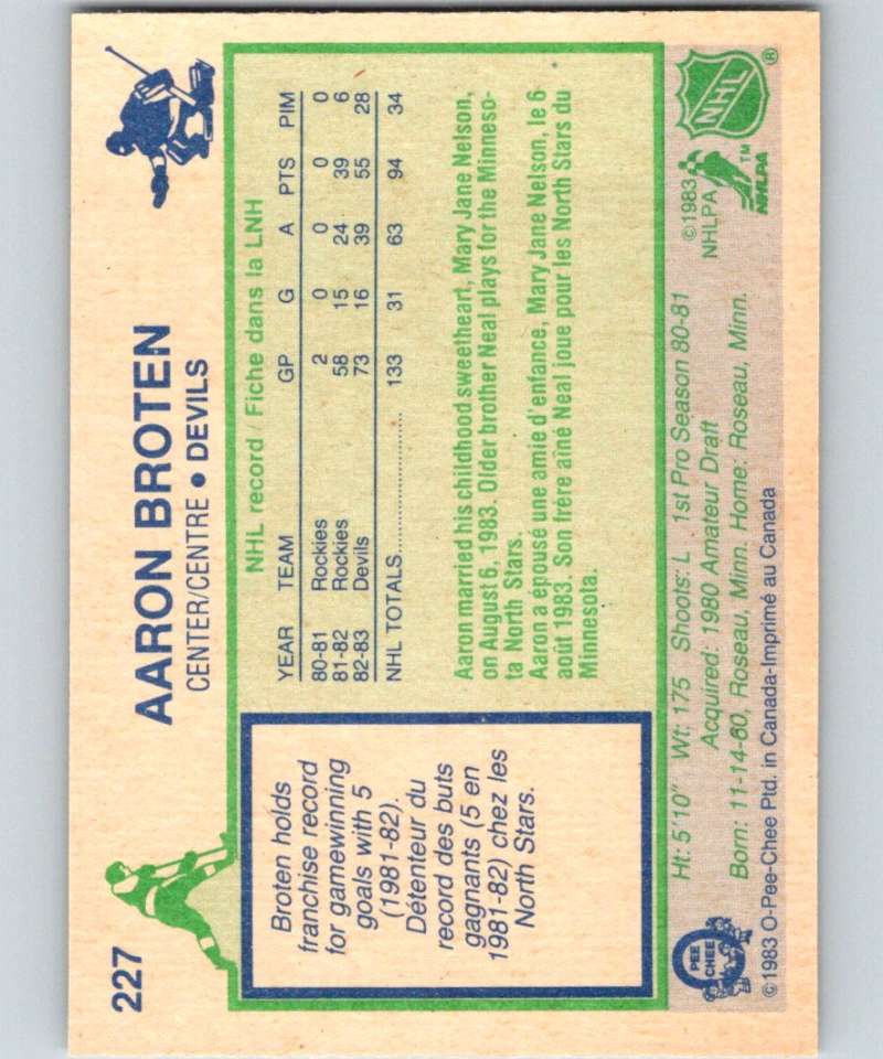 1983-84 O-Pee-Chee #227 Aaron Broten NJ Devils NHL Hockey