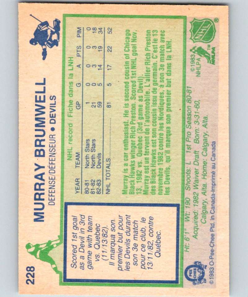 1983-84 O-Pee-Chee #228 Murray Brumwell RC Rookie NJ Devils NHL Hockey