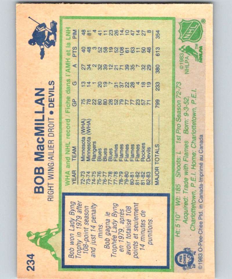 1983-84 O-Pee-Chee #234 Bob MacMillan NJ Devils NHL Hockey