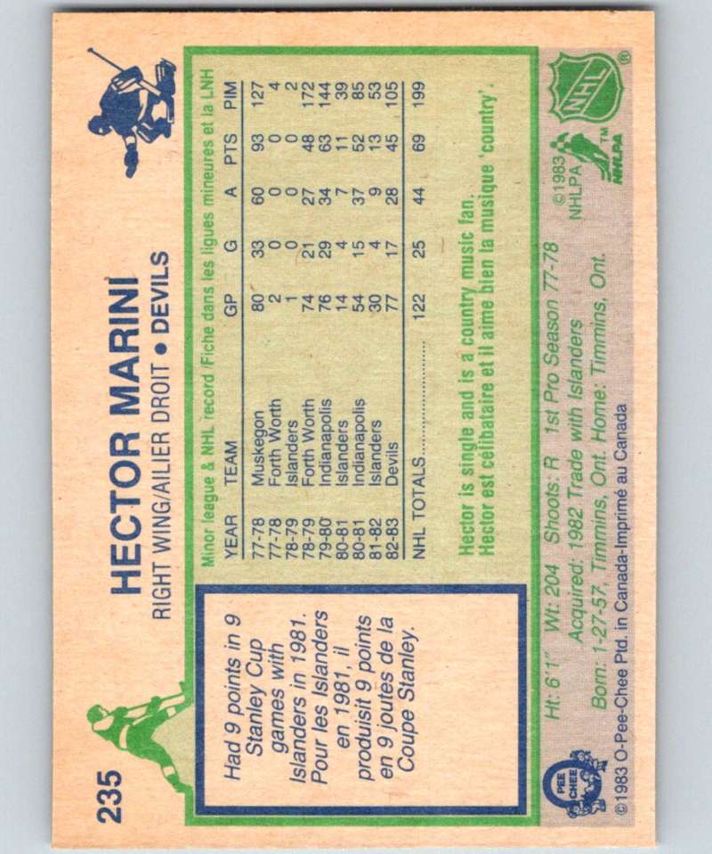 1983-84 O-Pee-Chee #235 Hector Marini RC Rookie NJ Devils NHL Hockey