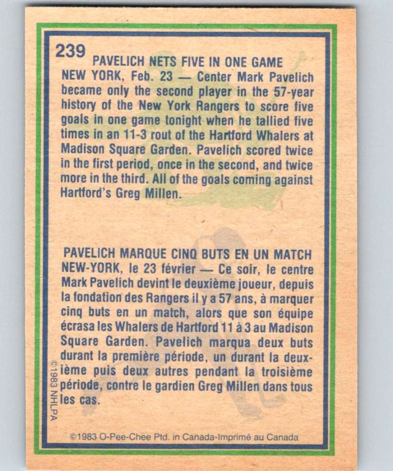 1983-84 O-Pee-Chee #239 Mark Pavelich NY Rangers HL NHL Hockey