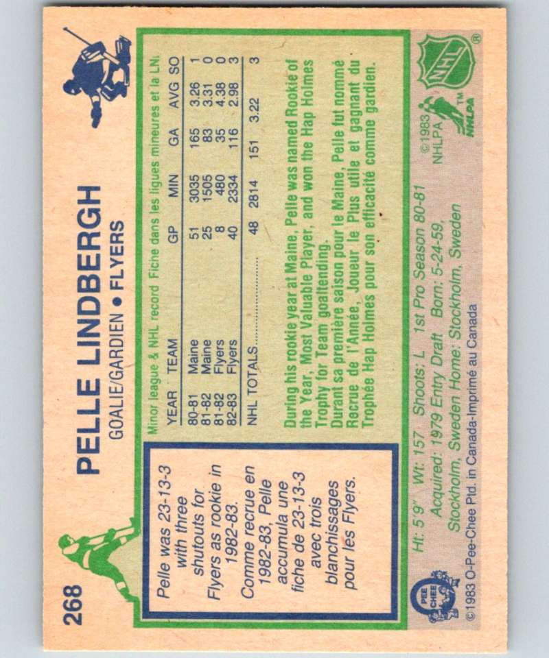 1983-84 O-Pee-Chee #268 Pelle Lindbergh RC Rookie Flyers NHL Hockey