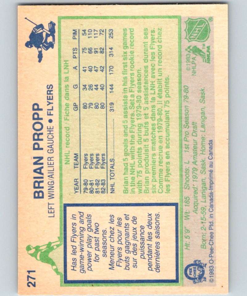 1983-84 O-Pee-Chee #271 Brian Propp Flyers NHL Hockey Image 2
