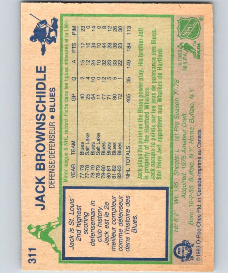 1983-84 O-Pee-Chee #311 Jack Brownschidle Blues NHL Hockey