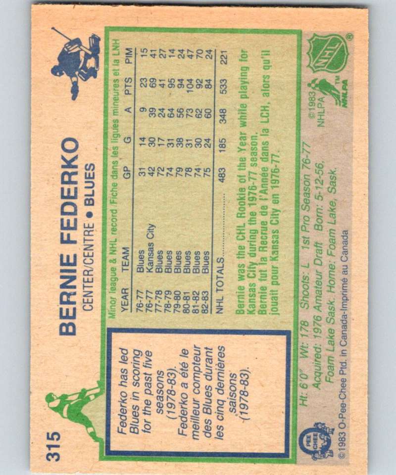 1983-84 O-Pee-Chee #315 Bernie Federko Blues NHL Hockey