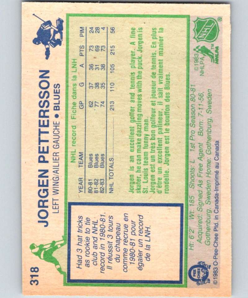 1983-84 O-Pee-Chee #318 Jorgen Pettersson Blues NHL Hockey