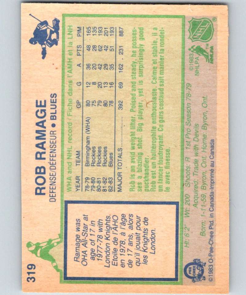 1983-84 O-Pee-Chee #319 Rob Ramage Blues NHL Hockey