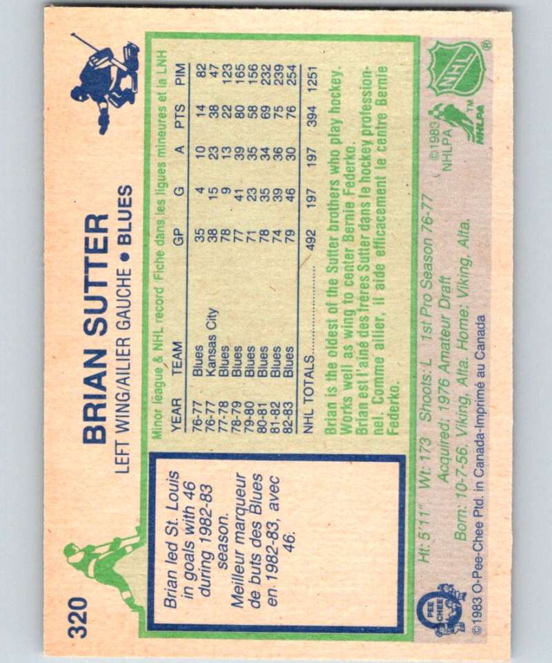 1983-84 O-Pee-Chee #320 Brian Sutter Blues NHL Hockey
