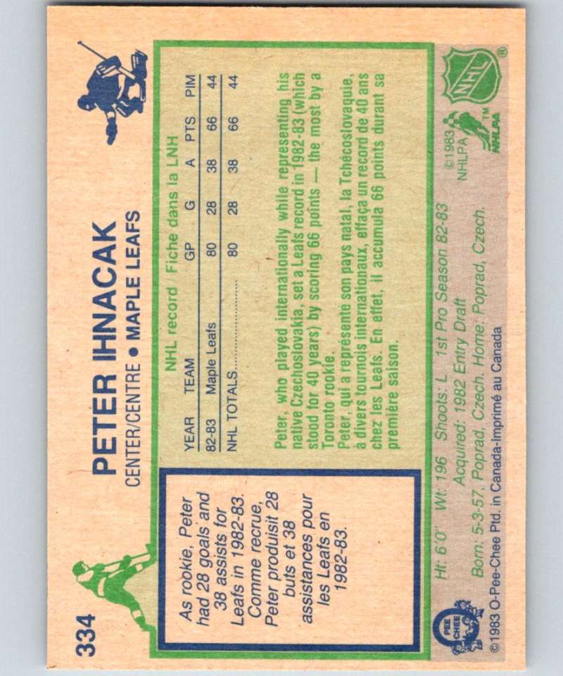 1983-84 O-Pee-Chee #334 Peter Ihnacak RC Rookie Maple Leafs NHL Hockey