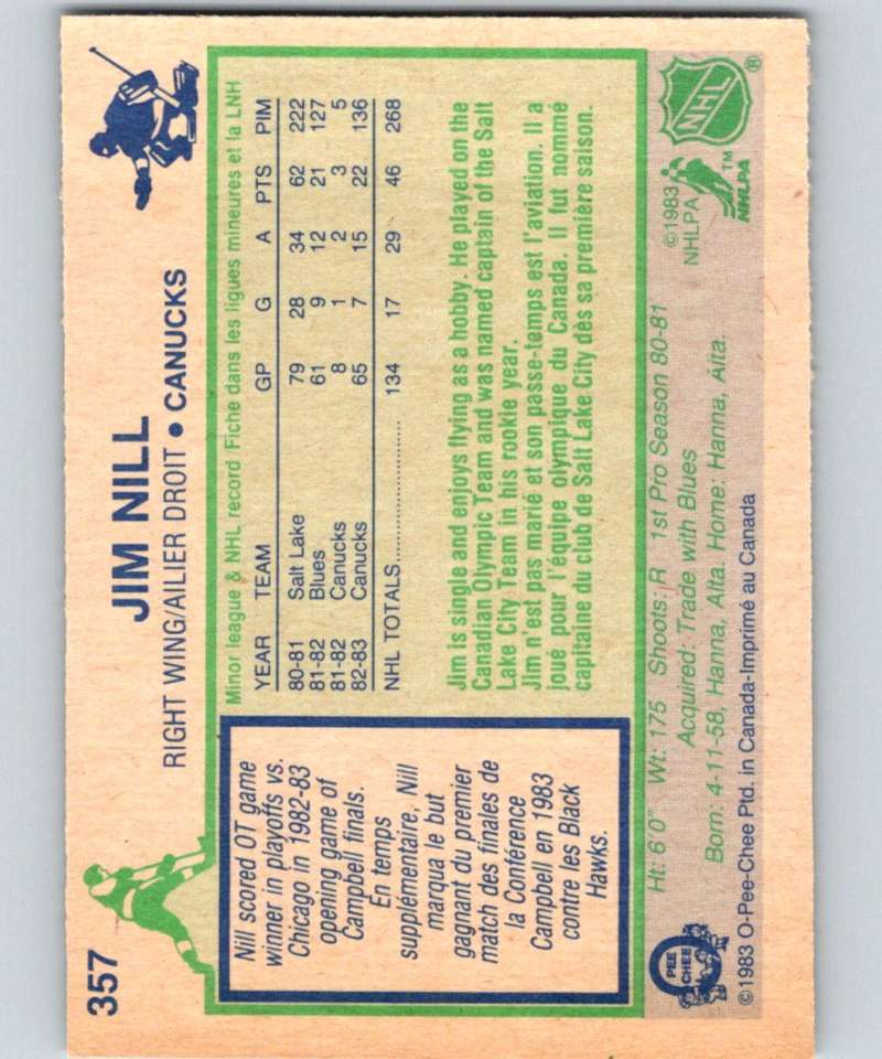 1983-84 O-Pee-Chee #358 Darcy Rota Canucks NHL Hockey