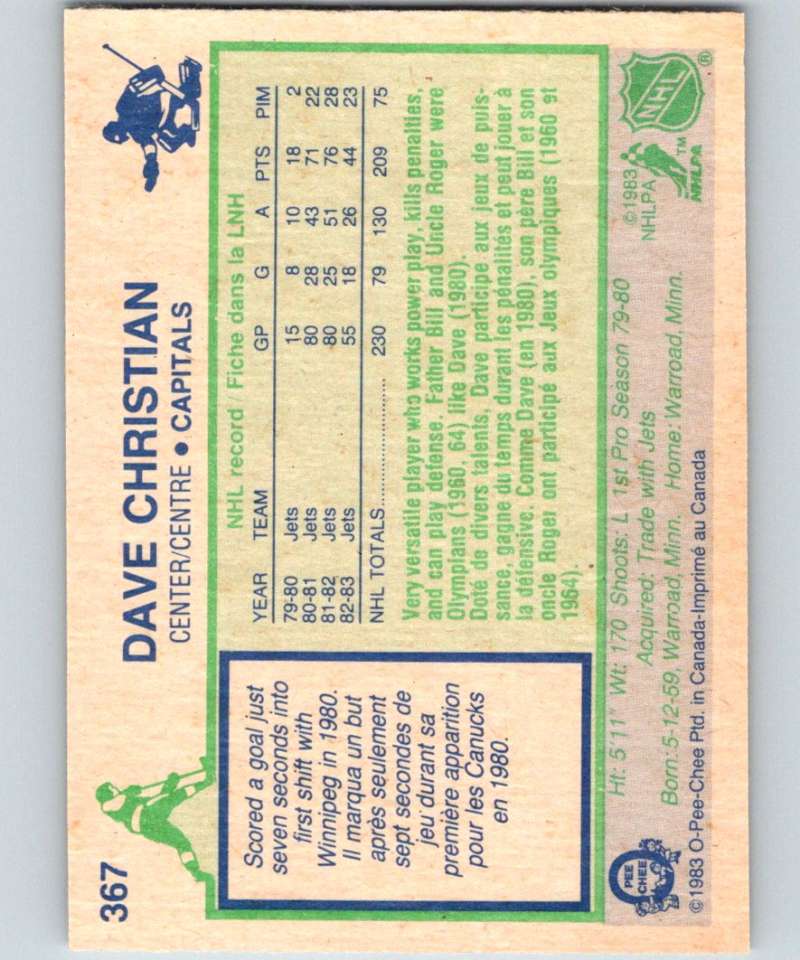 1983-84 O-Pee-Chee #367 Dave Christian Capitals NHL Hockey