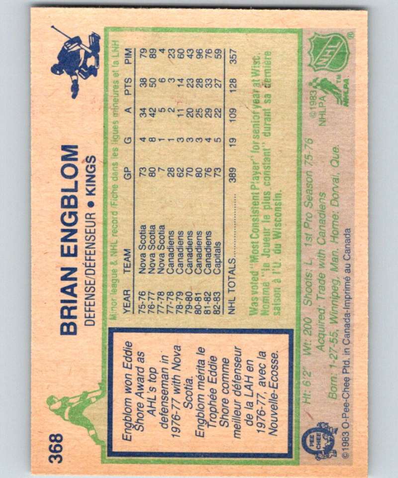 1983-84 O-Pee-Chee #368 Brian Engblom Kings NHL Hockey