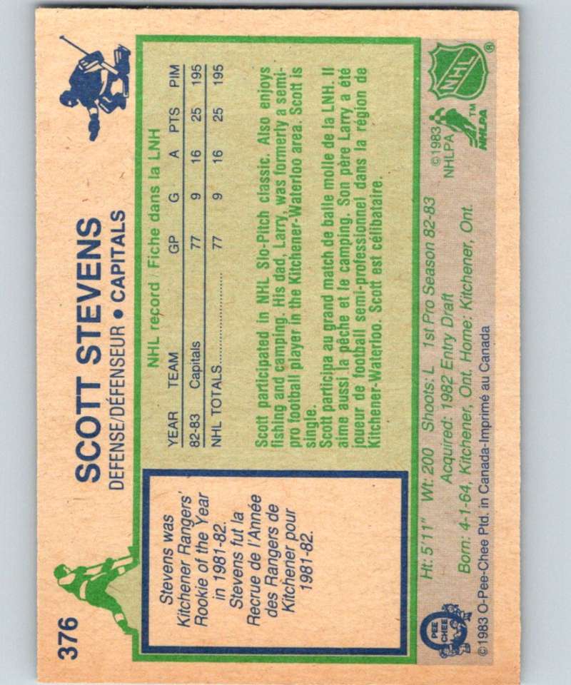 1983-84 O-Pee-Chee #376 Scott Stevens RC Rookie Capitals NHL Hockey