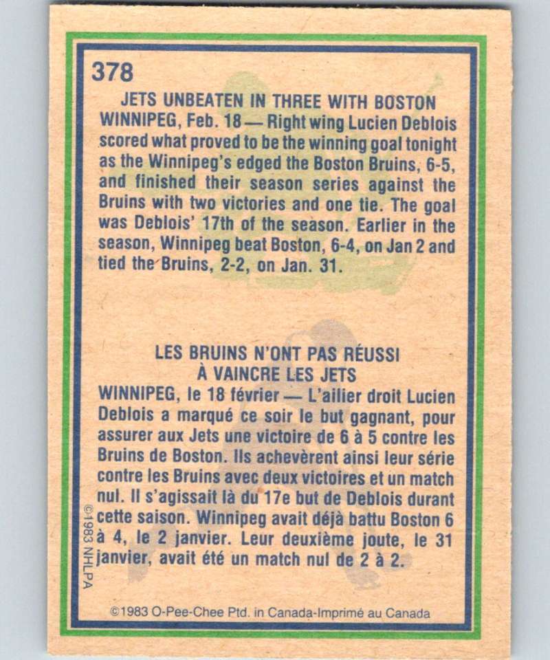 1983-84 O-Pee-Chee #378 Lucien DeBlois Winn Jets HL NHL Hockey