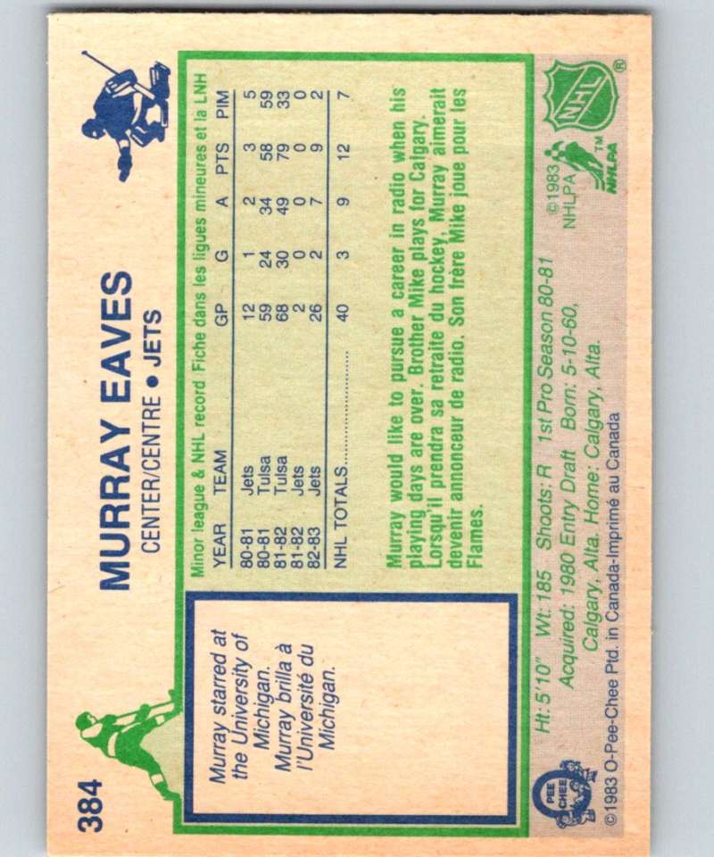 1983-84 O-Pee-Chee #384 Murray Eaves RC Rookie Winn Jets NHL Hockey