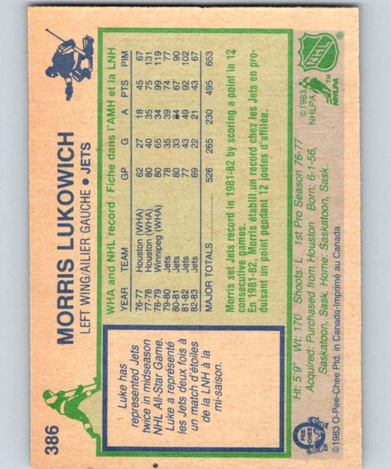 1983-84 O-Pee-Chee #386 Morris Lukowich Winn Jets NHL Hockey