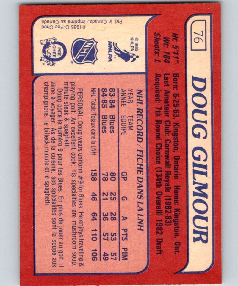 1985-86 O-Pee-Chee #76 Doug Gilmour Blues NHL Hockey