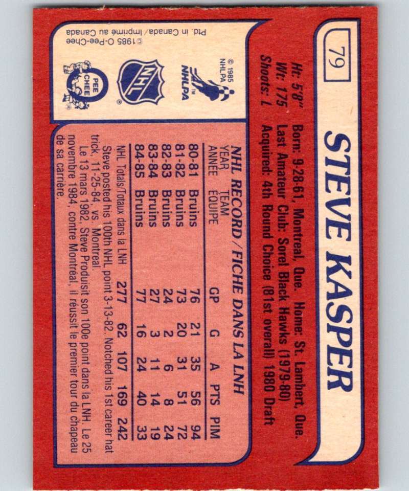 1985-86 O-Pee-Chee #79 Steve Kasper Bruins NHL Hockey