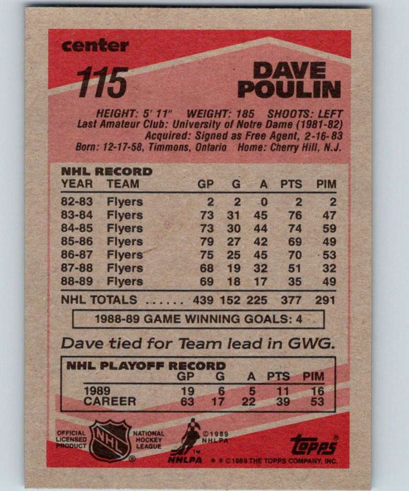 1989-90 Topps #115 Dave Poulin Flyers NHL Hockey Image 2
