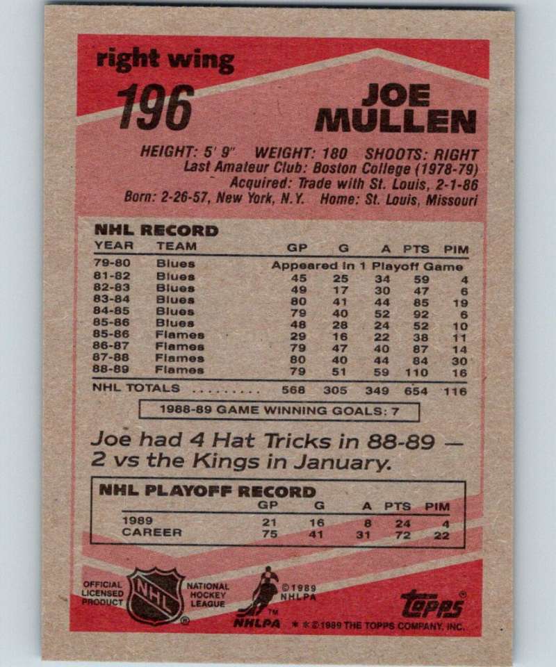 1989-90 Topps #196 Joe Mullen Flames NHL Hockey