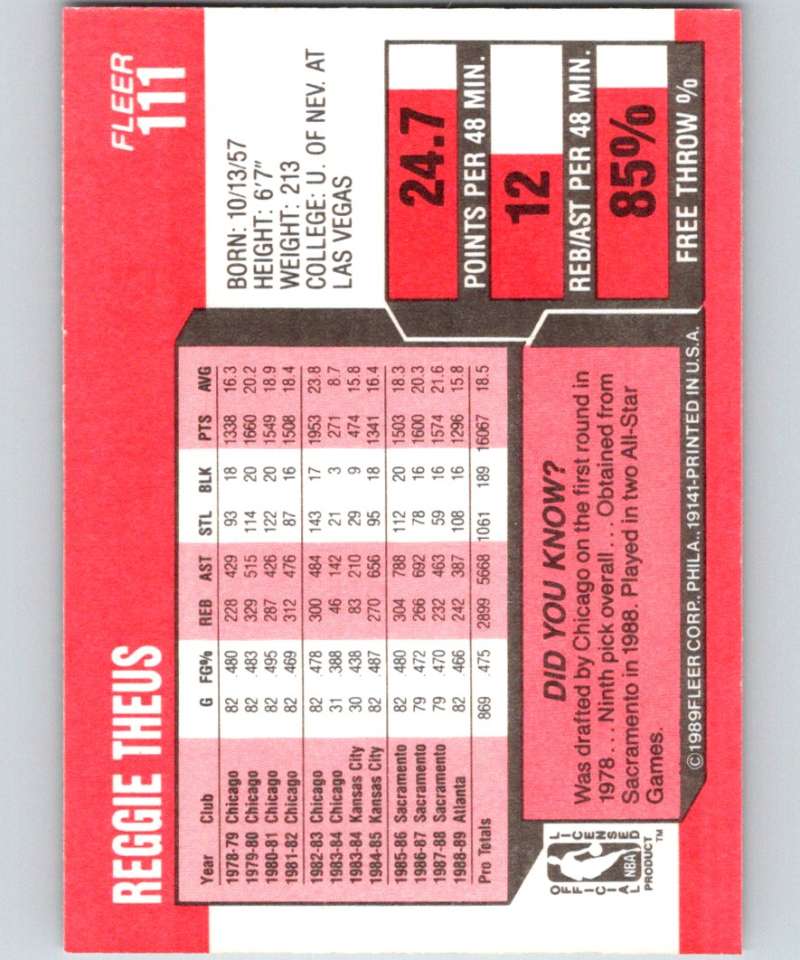 1989-90 Fleer #111 Reggie Theus Magic NBA Baseketball