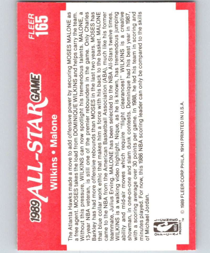 1989-90 Fleer #165 Dominique Wilkins/Moses Malone AS NBA Baseketball Image 2