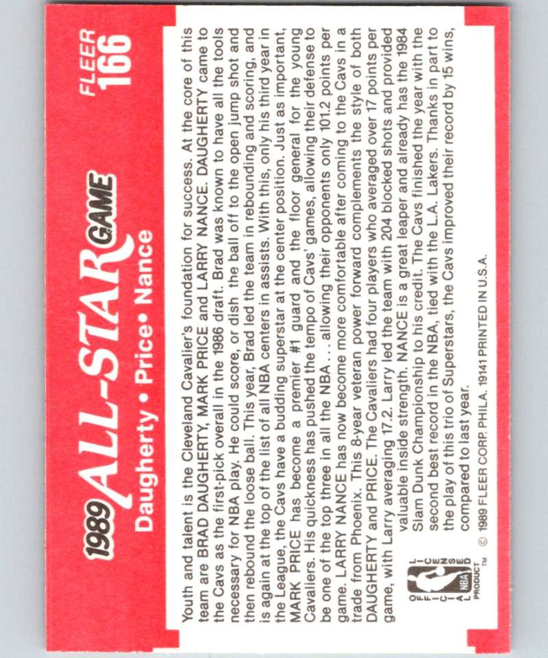1989-90 Fleer #166 Brad Daugherty/Mark Price/Larry Nance AS NBA Baseketball Image 2