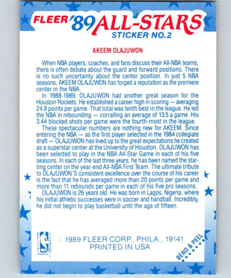 1989-90 Fleer Stickers #3 Michael Jordan Bulls NBA Basketball