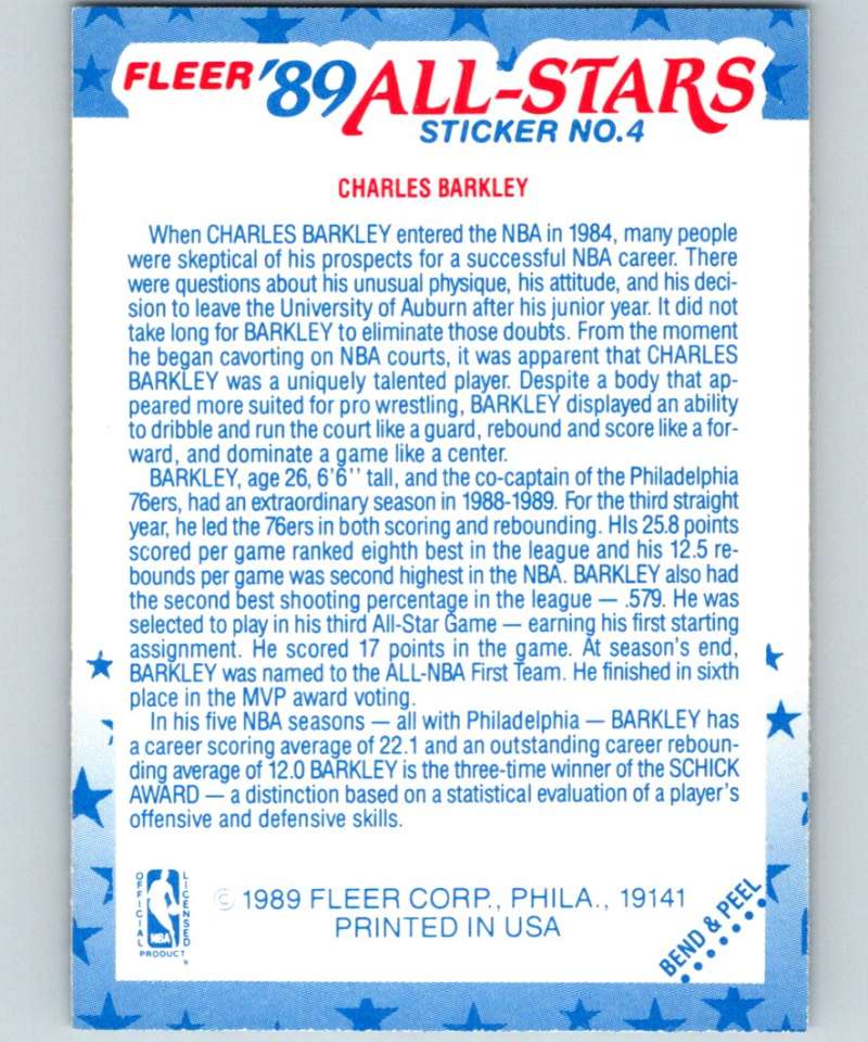 1989-90 Fleer Stickers #7 Patrick Ewing Knicks NBA Basketball