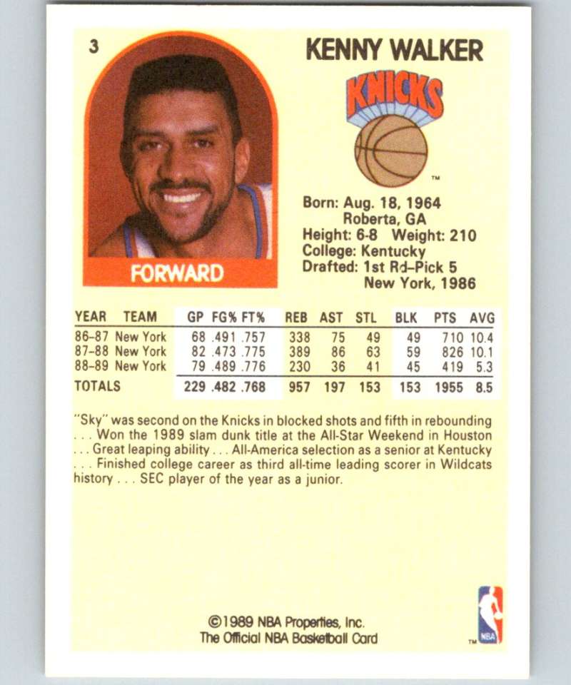 1989-90 Hoops #3 Kenny Walker Knicks NBA Basketball