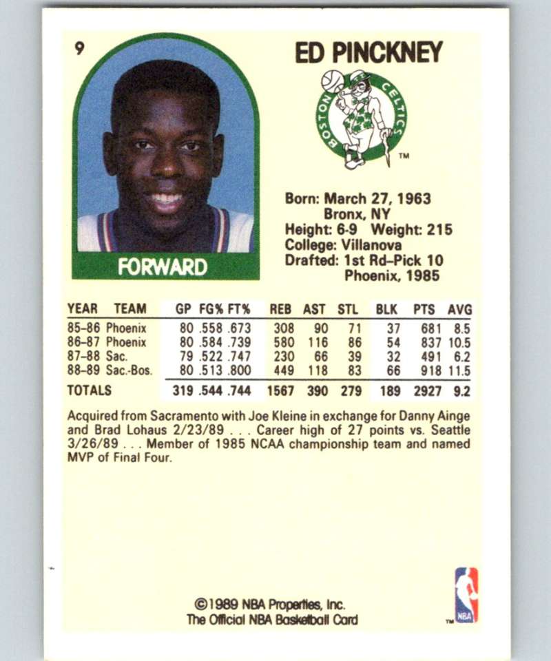 1989-90 Hoops #9 Ed Pinckney Celtics NBA Basketball