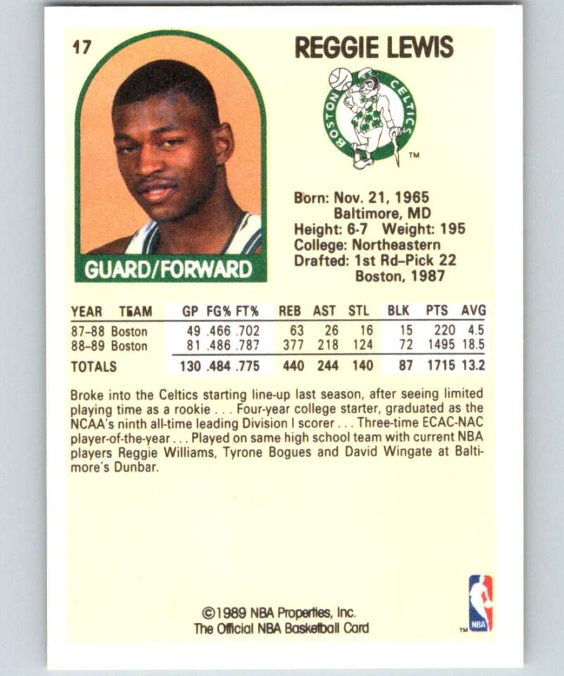 1989-90 Hoops #17 Reggie Lewis RC Rookie Celtics NBA Basketball Image 2