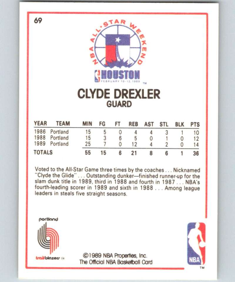 1989-90 Hoops #69 Clyde Drexler Blazers AS NBA Basketball Image 2