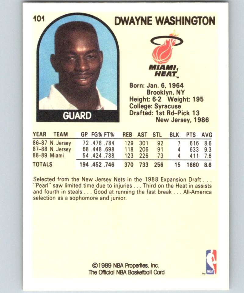 1989-90 Hoops #101 Dwayne Washington SP Heat NBA Basketball