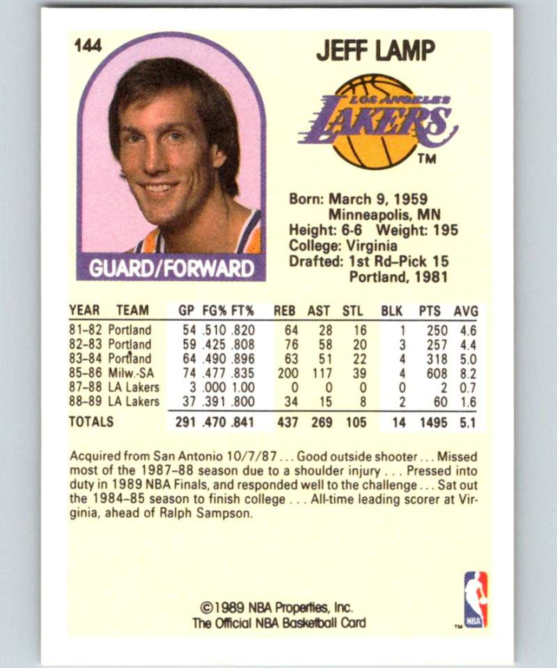 1989-90 Hoops #144 Jeff Lamp SP Lakers NBA Basketball