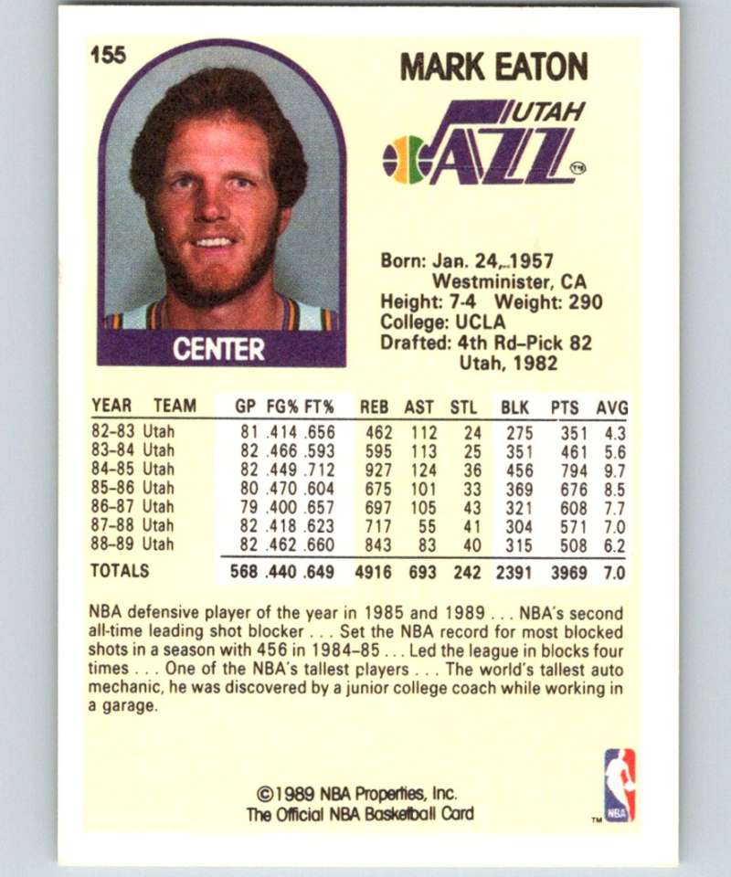1989-90 Hoops #155 Mark Eaton Jazz NBA Basketball