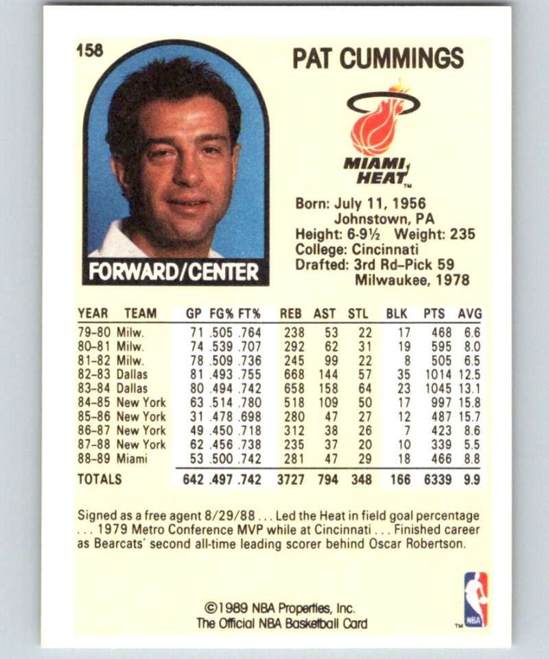 1989-90 Hoops #158 Pat Cummings SP Heat NBA Basketball Image 2