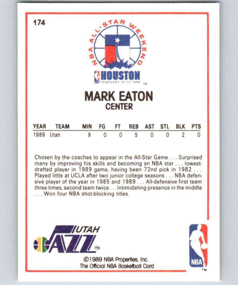1989-90 Hoops #174 Mark Eaton Jazz AS NBA Basketball Image 2